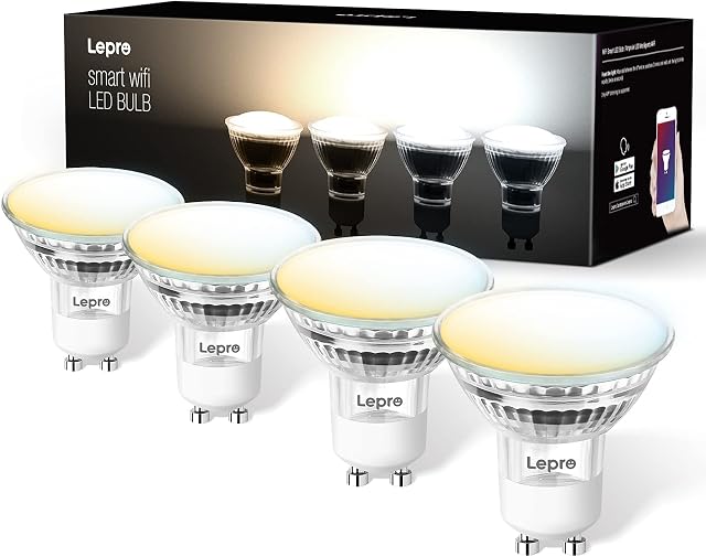 Lepro GU10 Smart Bulb, Dimmable Alexa Light Bulb GU10, 4.5W 385lm, 2700-6500K Warm to Cool Daylight GU10 LED Spotlight Bulbs, Compatible with Alexa and Google Home, Pack of 4 (2.4GHz WiFi Only)