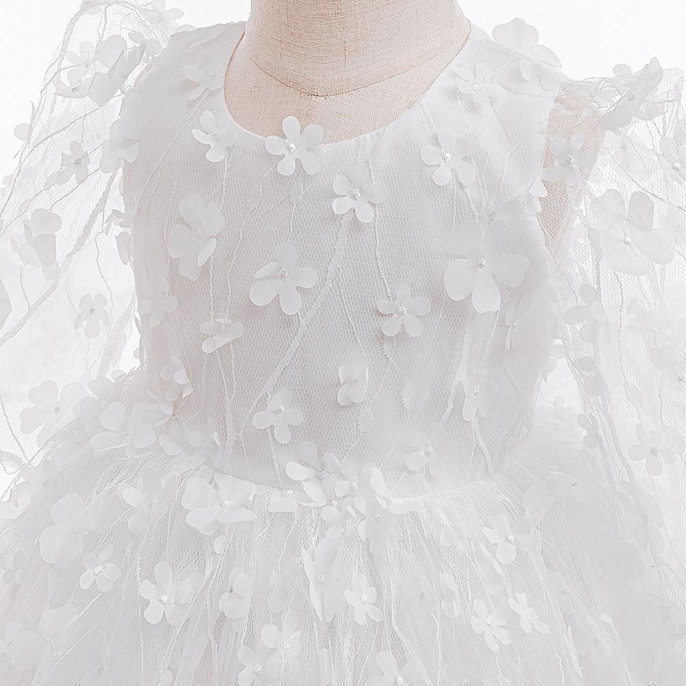 Baby Girl Bowknot Flower Dresses with Headwear Baptism Dress Infant Toddler Flower Girls Tulle Gown Wedding Birthday - Image 5