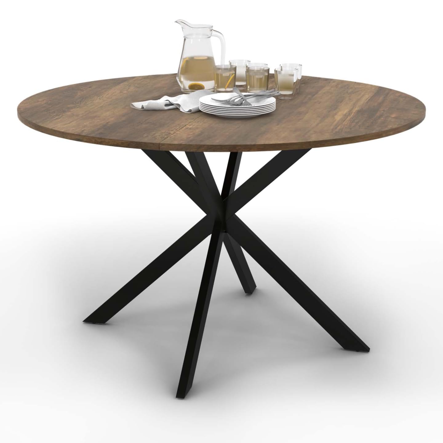 IDMarket - Tavolo da pranzo rotondo Alix 6 Persone 110 cm Piede ragno | Colore nero e vassoio legno scuro hawkins