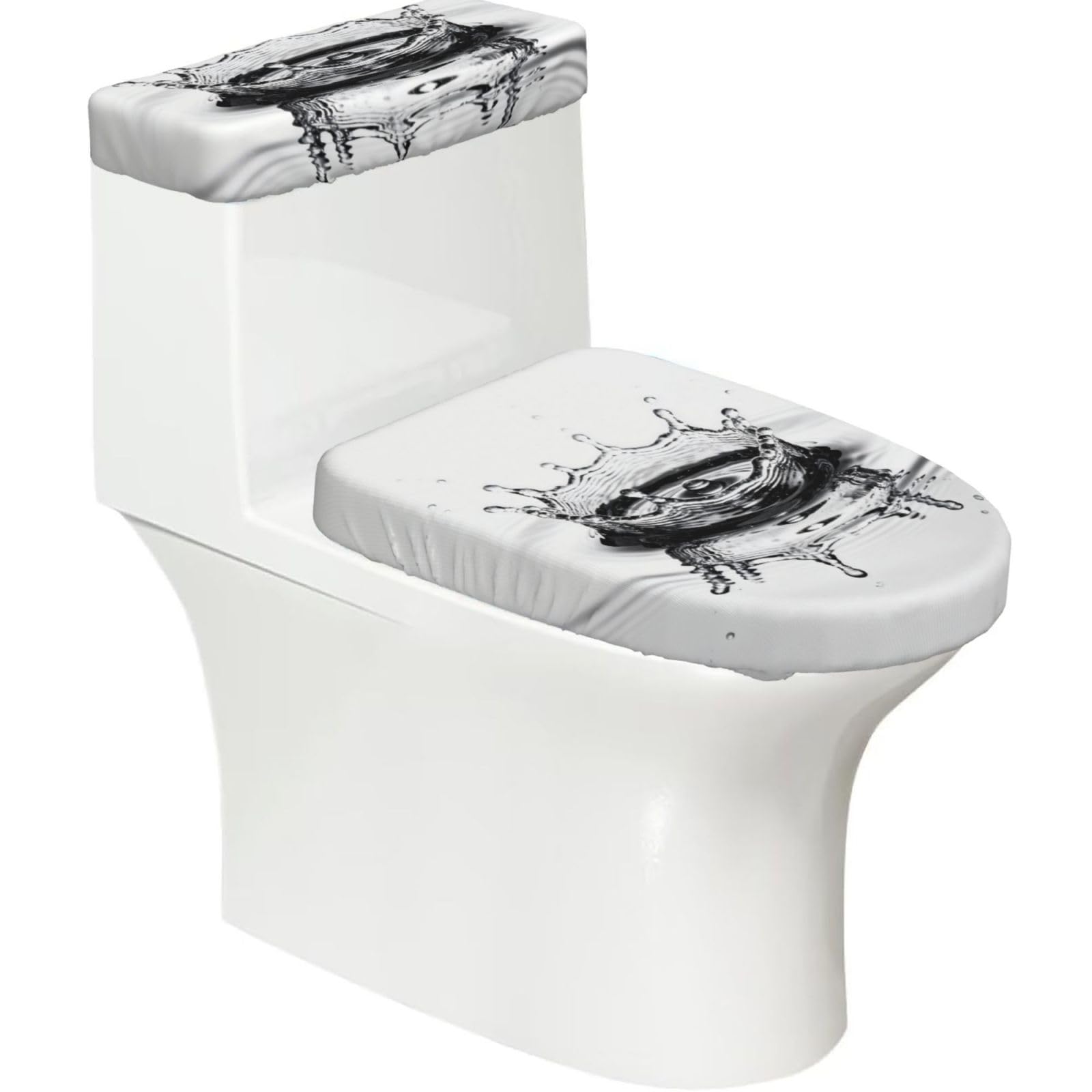 Cntdbu Black Water Drop Stretchy Toilet Lid And Tank Cover Set-Soft Elastic Bathroom Decor For U Shape Oval