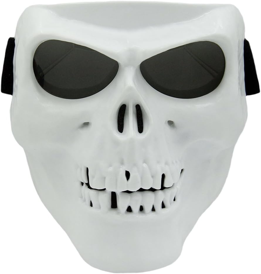 Vhccirt Motorcycle Mask Halloween Spooky Decor with Polarize Goggles Ski Goggles Gray Lens White Skull Mask Grim Reaper Cos Mask for Motorcross Helmet/Party Cos/Airsoft Safety