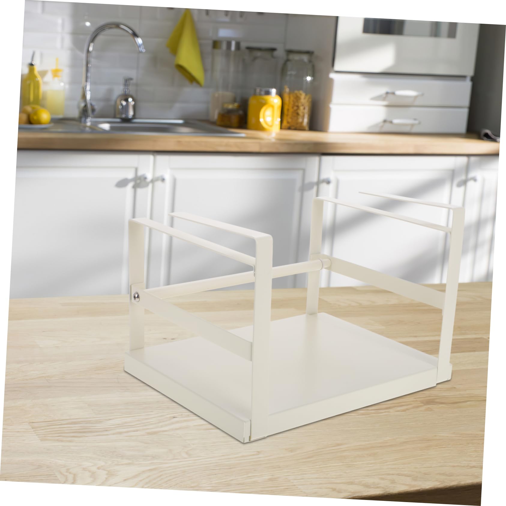 Organizer da Cucina in Ferro Bianco Estensibile Montaggio Facile e Ripiano Singolo per Mensola Sotto Armadio per Cucina e Ufficio