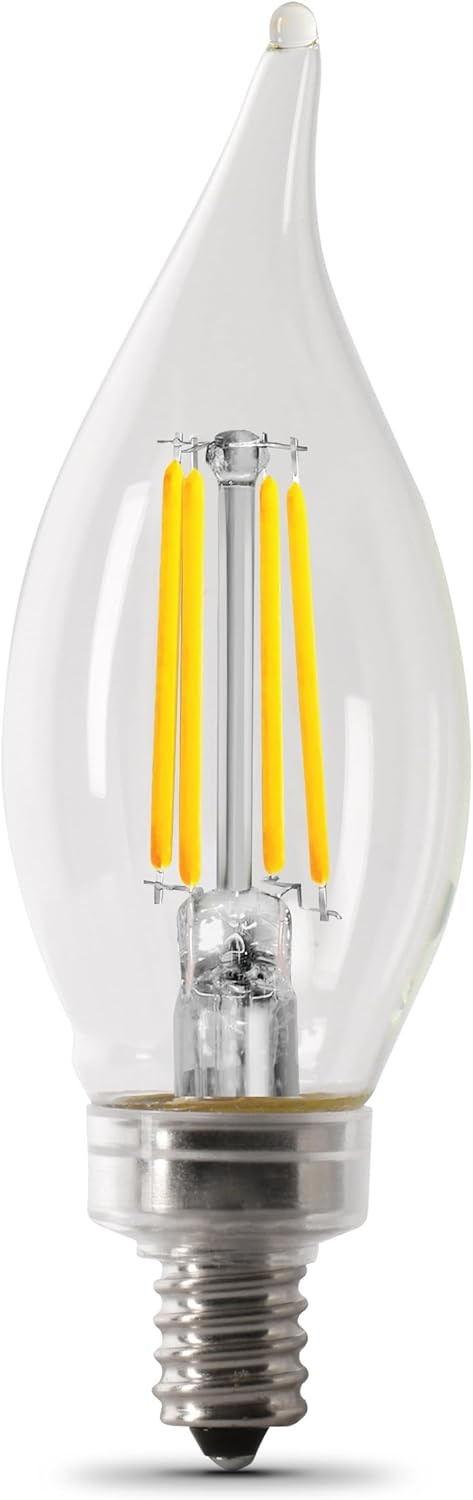 Feit Electric 60-Watt Equivalent BA10 LED Light Bulb, Dimmable Enhance Glass Candelabra Filament, 500 Lumens, 13 Yrs. Lifetime, 2700K Soft White, 6-Pack - CFC60/927CA/FIL/6