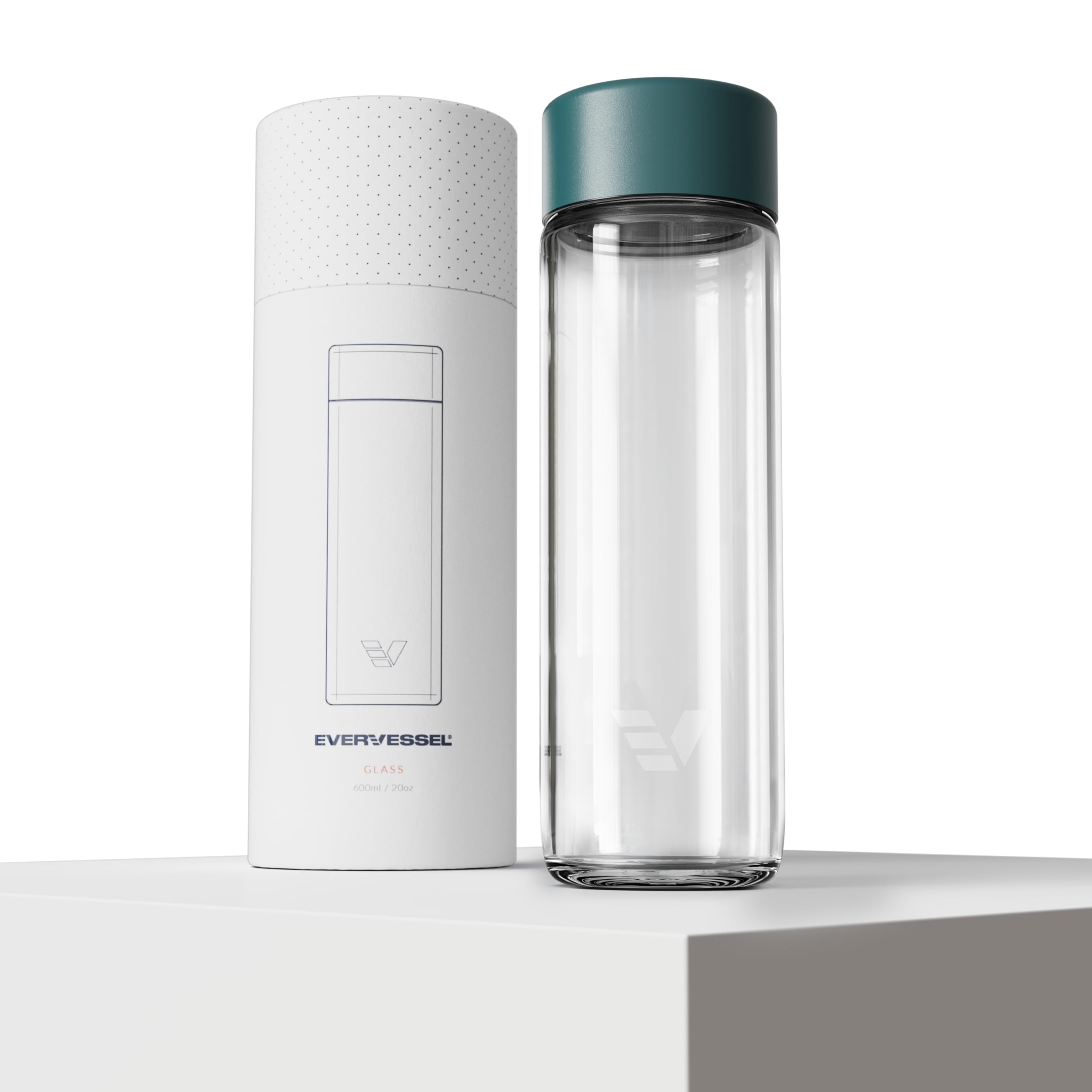Botella de agua de vidrio de 20 onzas, sin aislamiento, vidrio de borosilicato, apta para lavavajillas, sin contacto de plástico, una experiencia de beber pura, verde azulado