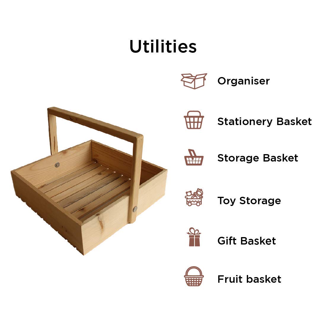 KHUSHA CREATIONS Square Pinewood Hamper Basket with Handle/Gift Packing Basket/Gift Hamper Basket, Baby Shower Gifting, Diwali Dry Fruit Hamper, Wedding Return Gift Trays (Large(10 * 10inches)) 1