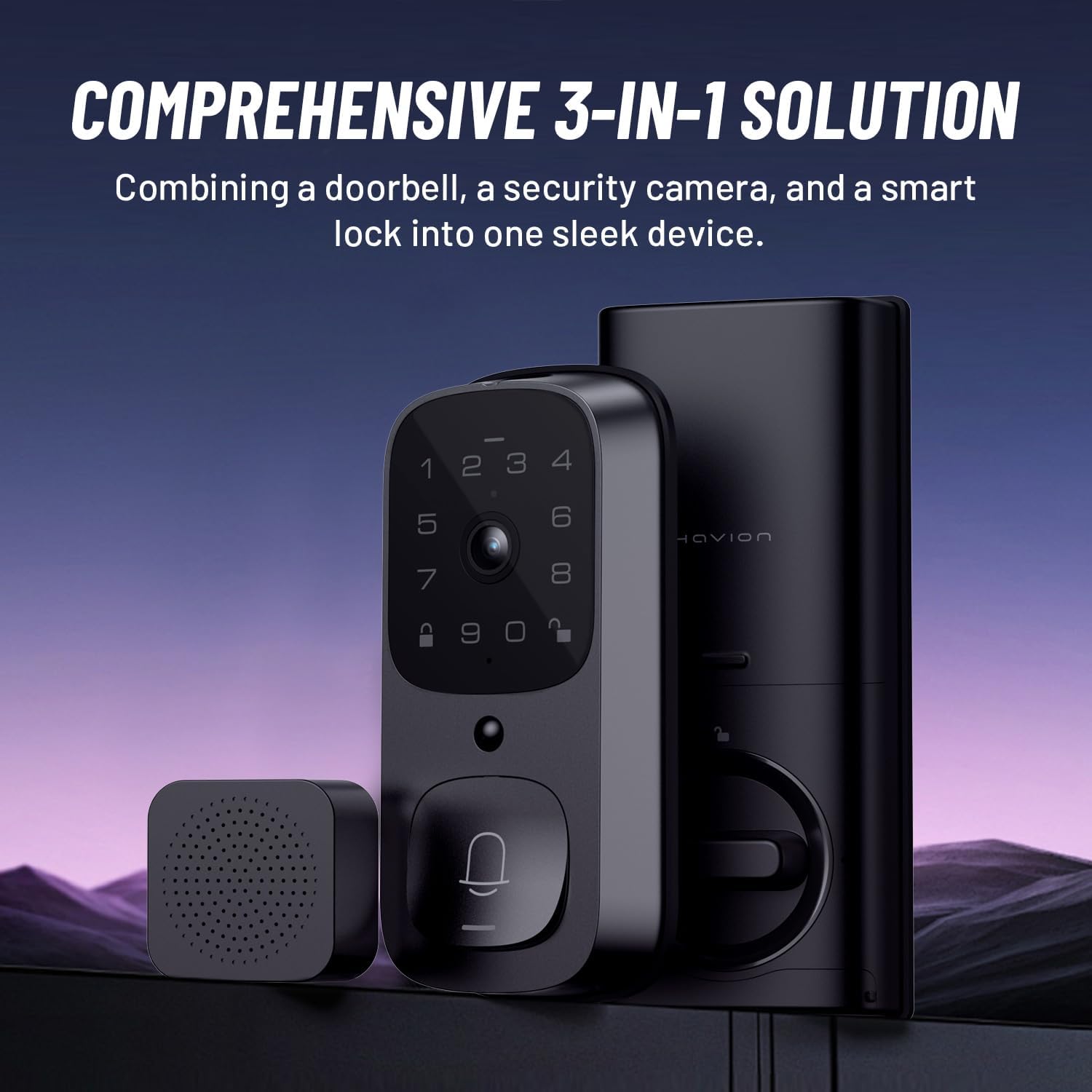 HAVION Deadbolt Smart Lock w/Camera - by NIU Inno., Incl. Chime, 3-in-1 Wi-Fi Deadbolt+Camera+Video Doorbell Keyless Fingerprint Lock for Entry Front Door, 32GB eMMC, 10000mAh, 2K QHD  170° View