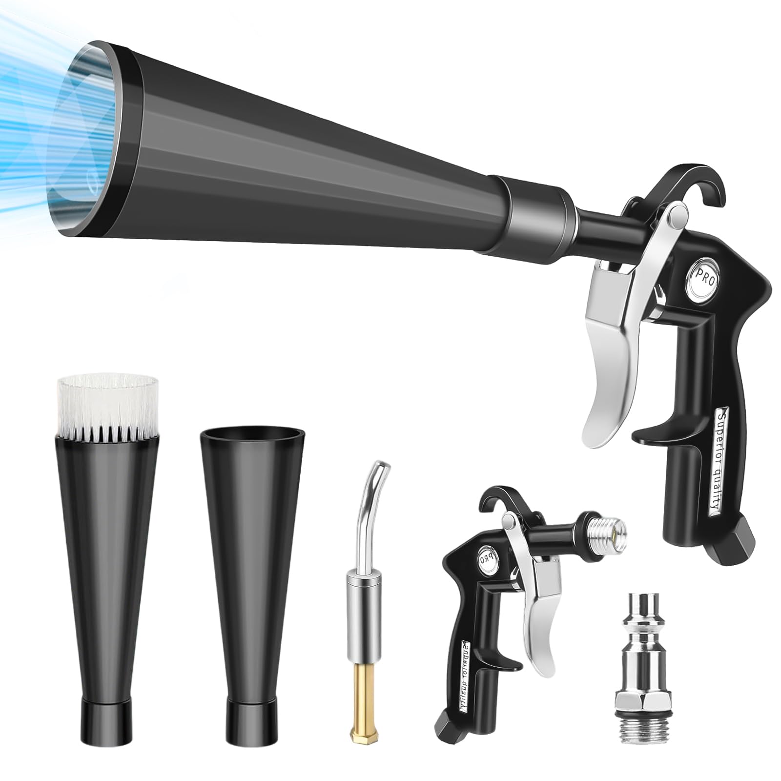 Pistolet à Air Comprimé, Rotation Pneumatique à 360°, Soufflette Air Comprimé à Air Entièrement En Aluminium pour Compresseurs d'air et Composants Automobiles, Séchage et Nettoyage des Véhicules