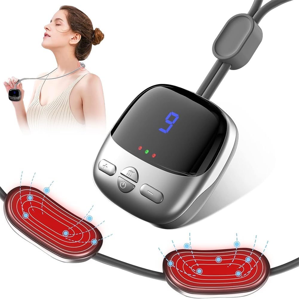 Neck Massager with Heat, Electric Pulse Neck Massager Relief Pain, Smart Neck Massager, Portable Deep Tissue Trigger Point Massager, Mini Portable, 4 Modes 9 Intensity, Best Gifts for Women Men (Grey)