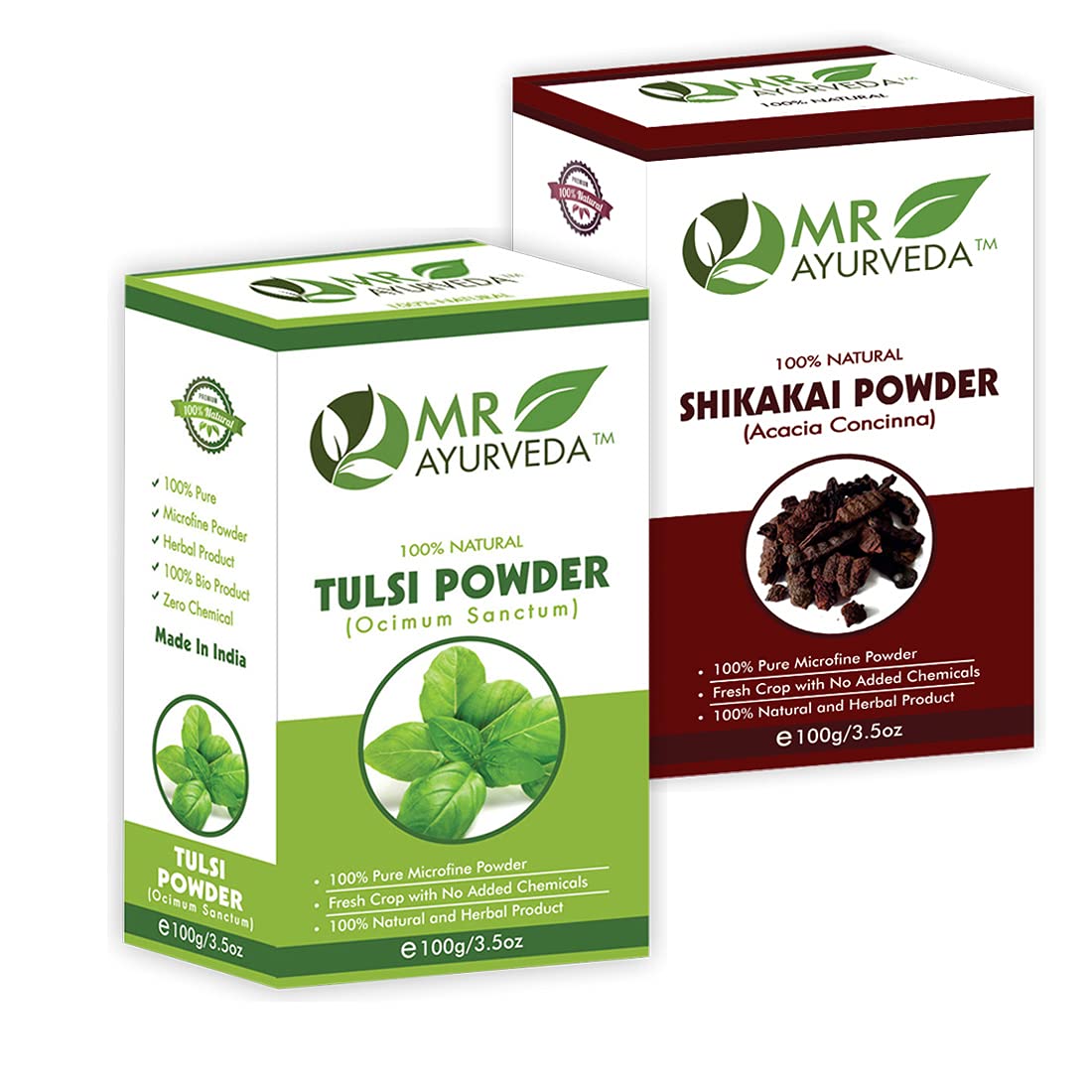 MR Ayurveda 100% Herbal Tulsi Powder & Shikakai Powder - Combo Pack (100 Grams Each)