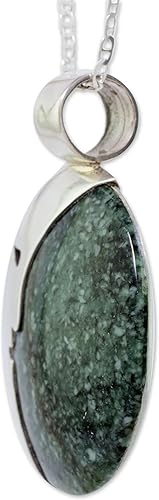 Miniatura 4 de NOVICA Collar con colgante de jade artesanal de plata de ley con luna creciente guatemalteca, sol verde y colgante de 18 pulgadas de largo 0.079 in