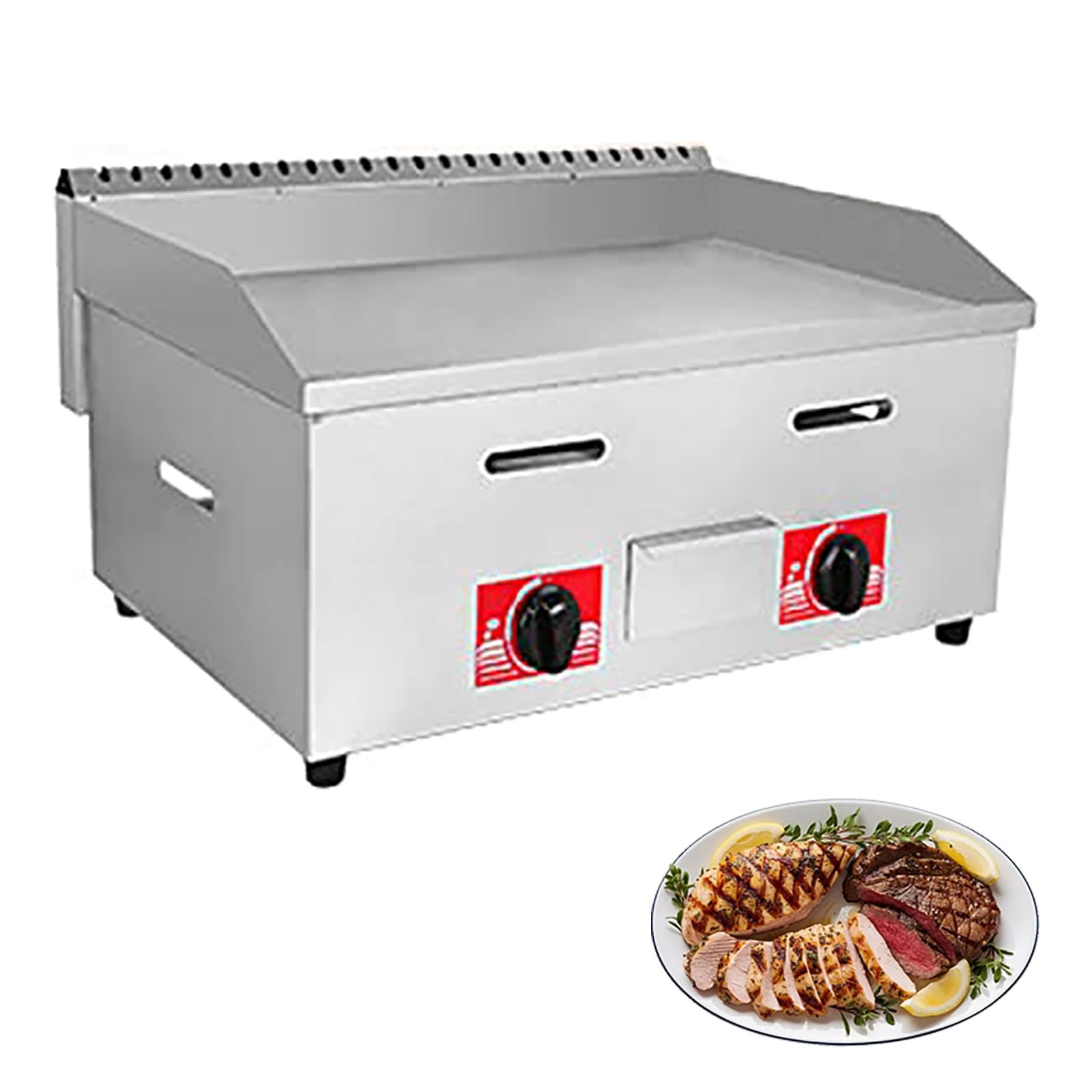 Plancha de gas de acero inoxidable de alta resistencia, con quemadores antiadherentes grandes y placa plana, ideal para asar y hornear alimentos de manera eficiente.(718)