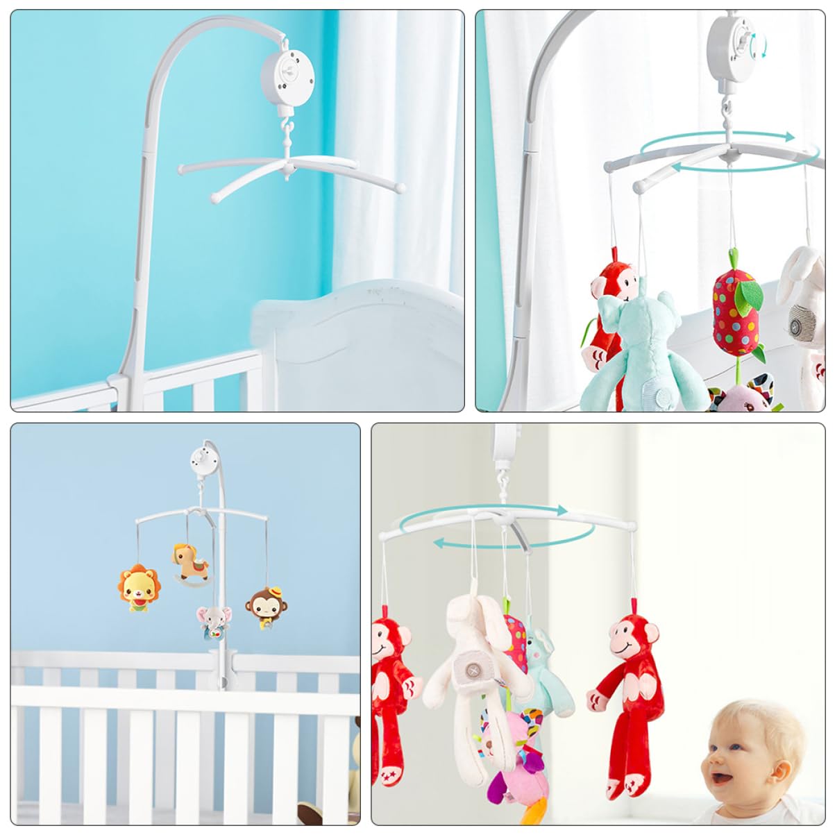 1 juego Móvil Musical para Cuna con Soporte y Accesorios para Bebés Decoración de Cuna para Estimulación Visual y