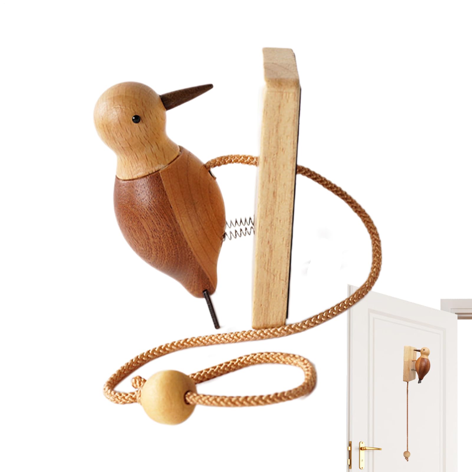 Klopfspecht Wooden 9 cm Woodpecker Doorbell Woodpecker Door Sign Bell for Playhouse Children's Room Children's Play House