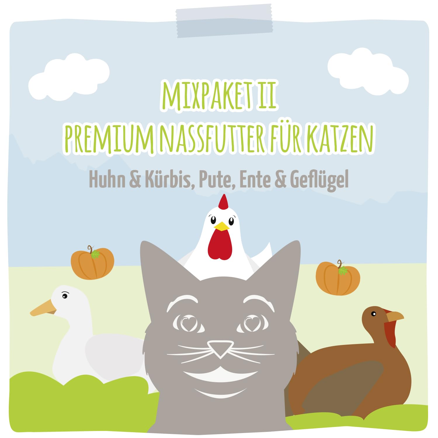 MjAMjAM - Premium Nassfutter für Katzen - Mixpaket II - Huhn & Kürbis, Pute, Ente & Geflügel, 6er Pack (6 x 800 g), getreidefrei mit extra viel Fleisch