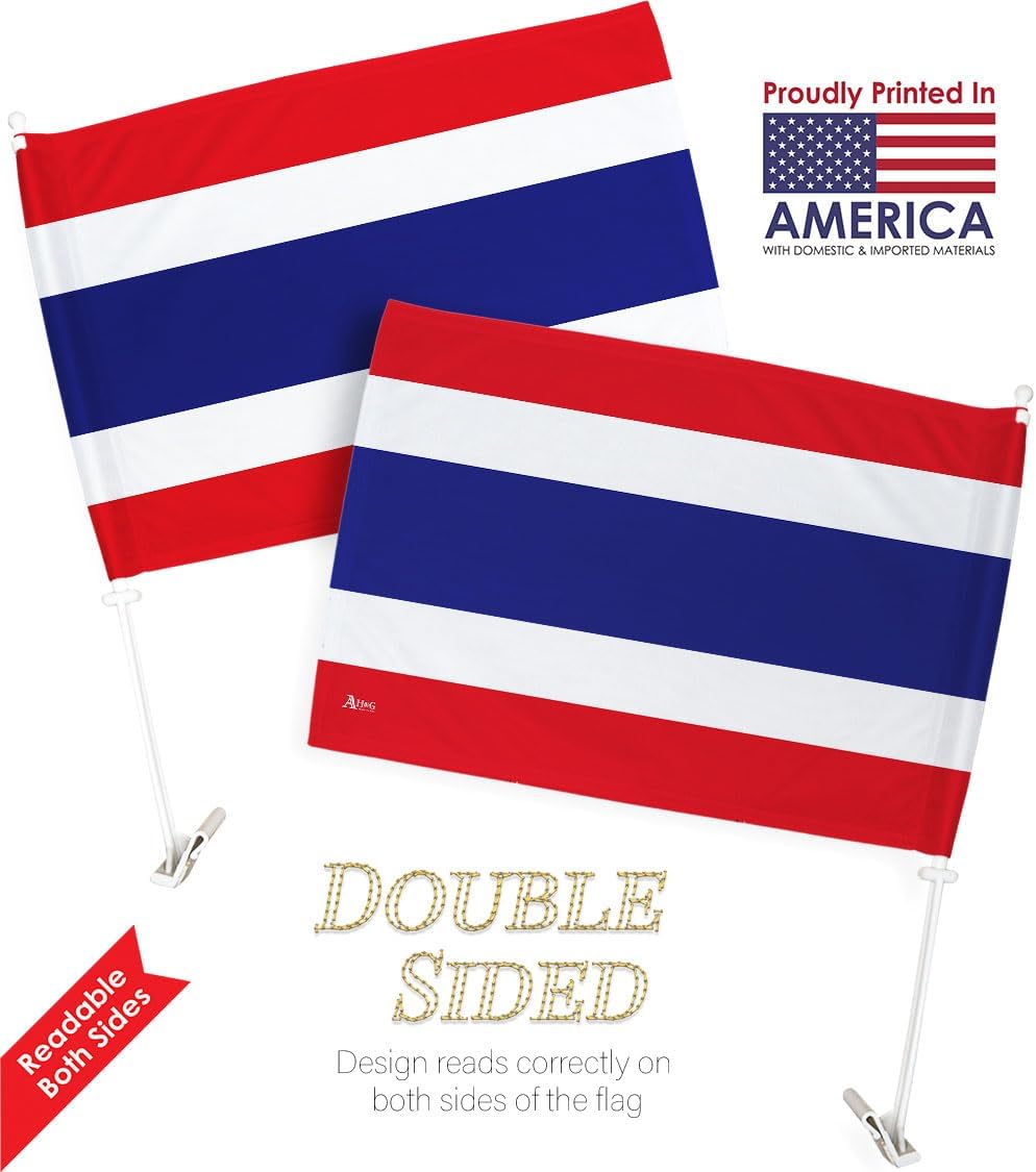 Thai Car Flag Bandera para Carros De Thailand Decor for Window Clip Mount Auto Accessories Sport Fan Gifts League Olympics Party Supplies Patriotic Decorations Made in USA