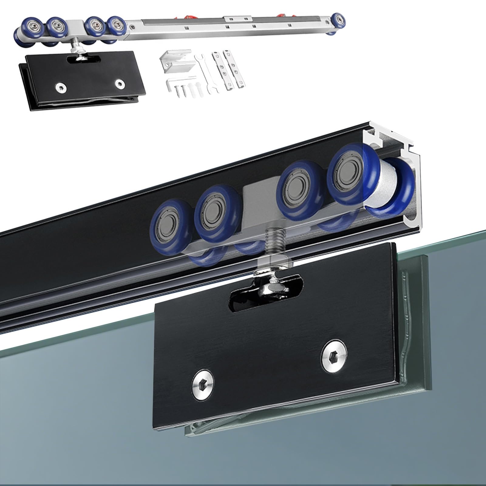 YDHSIKK Glass Sliding Door Track, Sliding Glass Door Track Kit For 8-12mm Thick Doors Multicolor 1.0m-6.0m(Black,1.7m/5.6ft)