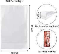 Vista 2 de Morepack Bolsas de celofán de fondo plano, 100 unidades, 10 x 4 x 14 pulgadas, bolsas de regalo de celofán de fondo plano transparente con lazos