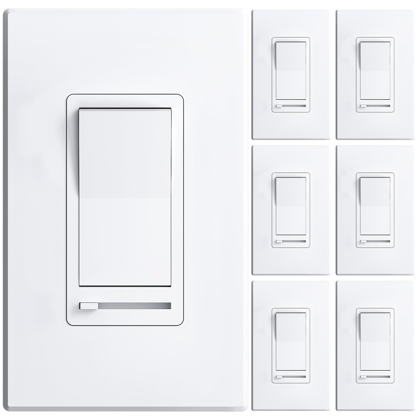 Amico 6 Pack Dimmer Light Switch, Single-Pole or 3-Way Slide Dimmer Switches for Led Lights, Suitable for 150W Dimmable LED/CFL Lights and 600W Incandescent/Halogen, Wall Plate Included, White