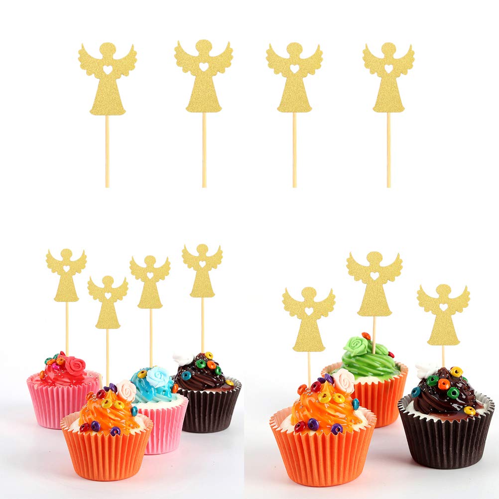 Amosfun 24 Stück Engel-Flügel Cake Topper – Glitzernde Cupcake-Deko Für Mädchengeburtstage & Feiern