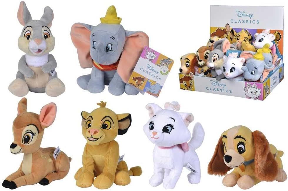 Disney Animal Friends Plush Toys 17 cm, 6 Models Available, Dumbo, Bambi, Marie, Drum, Lady, Supplied Random Unit, Suitable for All Ages (6315876253)