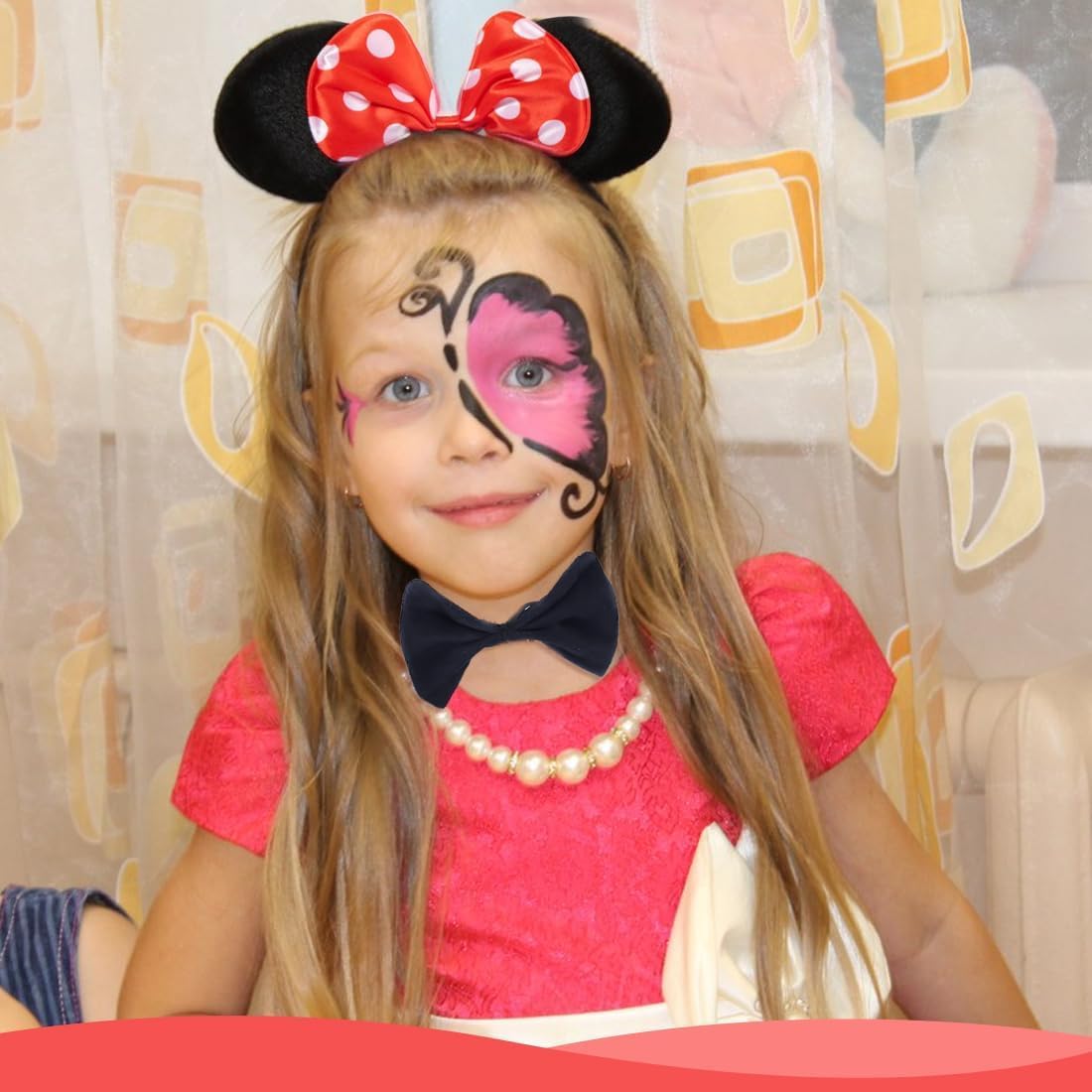 Animal Ears Bow Tail Set,Animal Costume Set Fancy dress set print animal ears with a tail and matching bow Carnival Party Decoration Costume Accessory(Red Mickey Costume) - Image 3