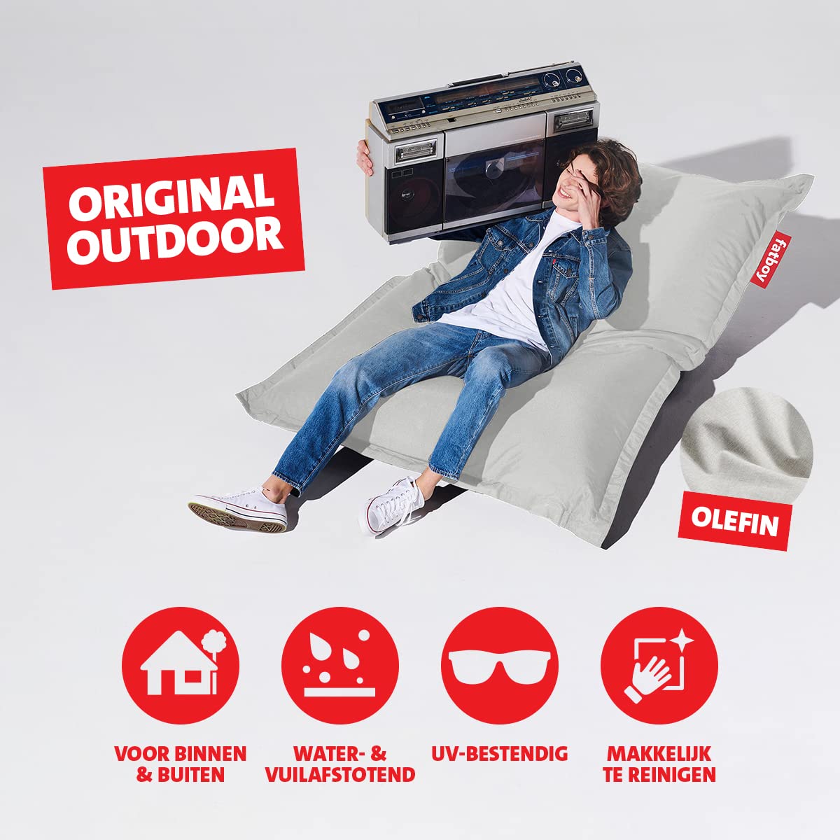 Fatboy® The Original - Pouf per esterni, 180 x 140 cm, motivo: Bean Bag/Cuscino/Poltrona XXL, Classica per esterni, Nebbia, 180 x 140 cm