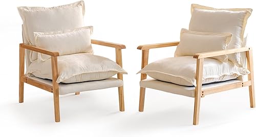 Miniatura 9 de VINGLI Mid-Century Modern Cloud Accent - Juego de 2 sillones con almohada lumbar, sillas de lectura con cojines de asiento de 6.3 pulgadas de grosor