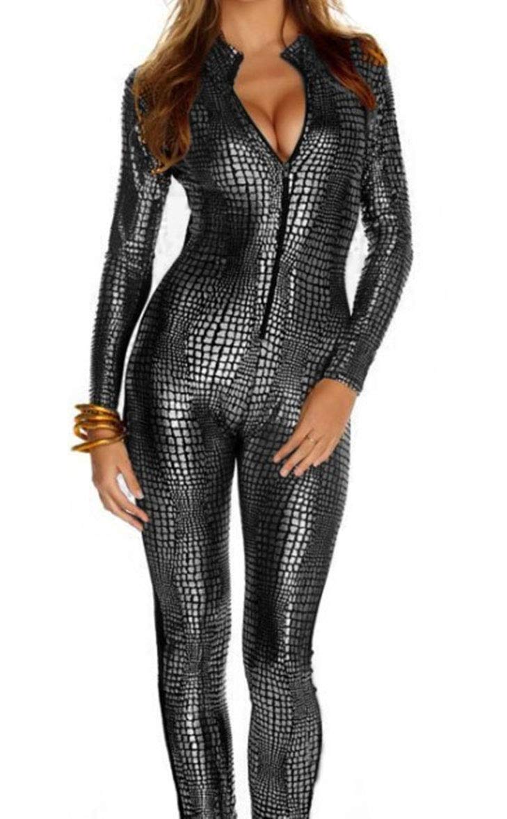 Costume sexy da donna, a forma di pelle di serpente, con strisce e vernice