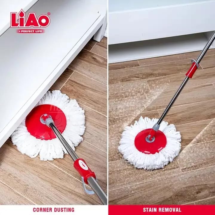 Juego de fregona y cubo de microfibra con pedal giratorio para limpiar suelos y azulejos de madera