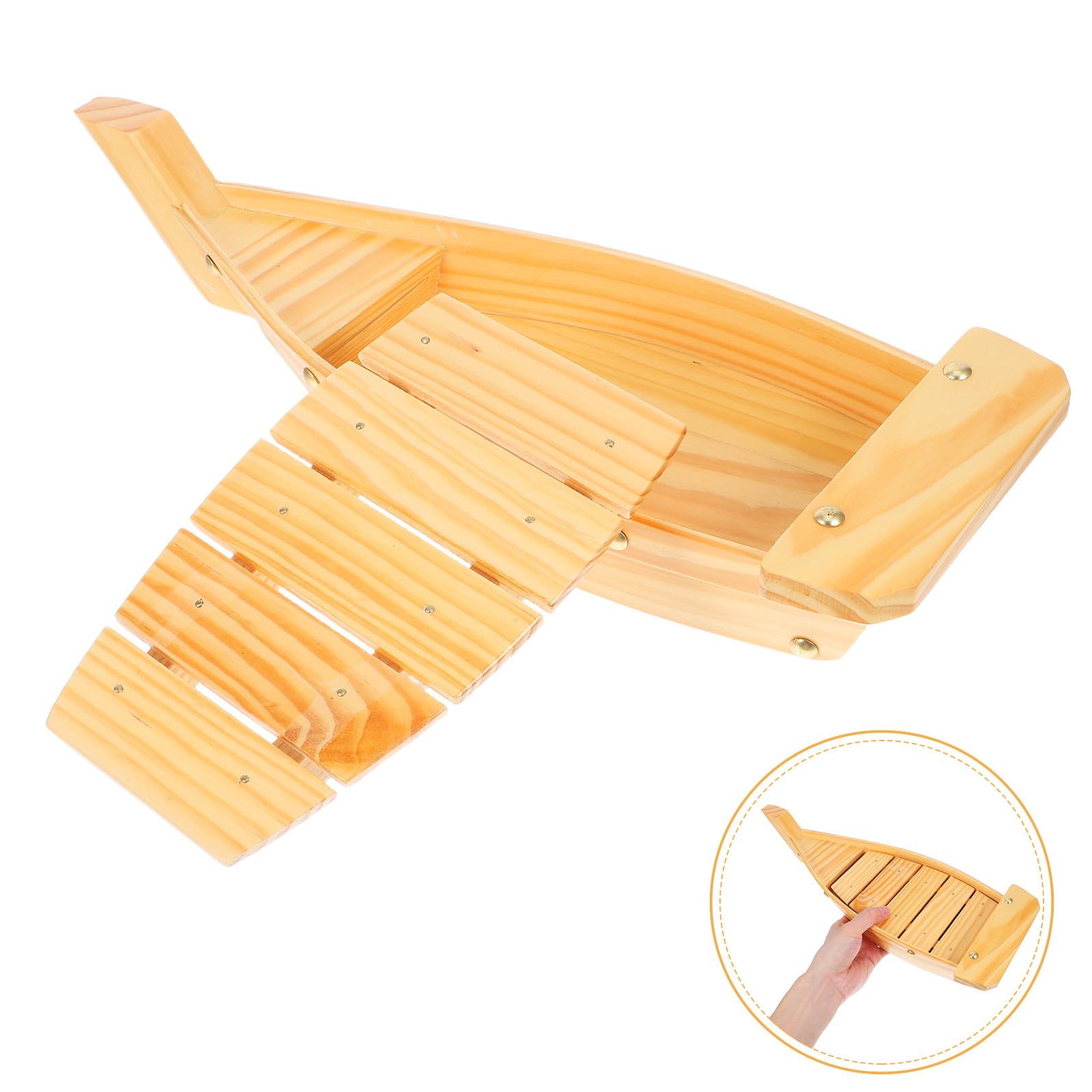 ULTECHNOVO Plat de Service à Sushi Style Japonerie en Bois Forme Bateau Plateau de Collations Fonction de Rangement et Service pour Restaurant et Maison