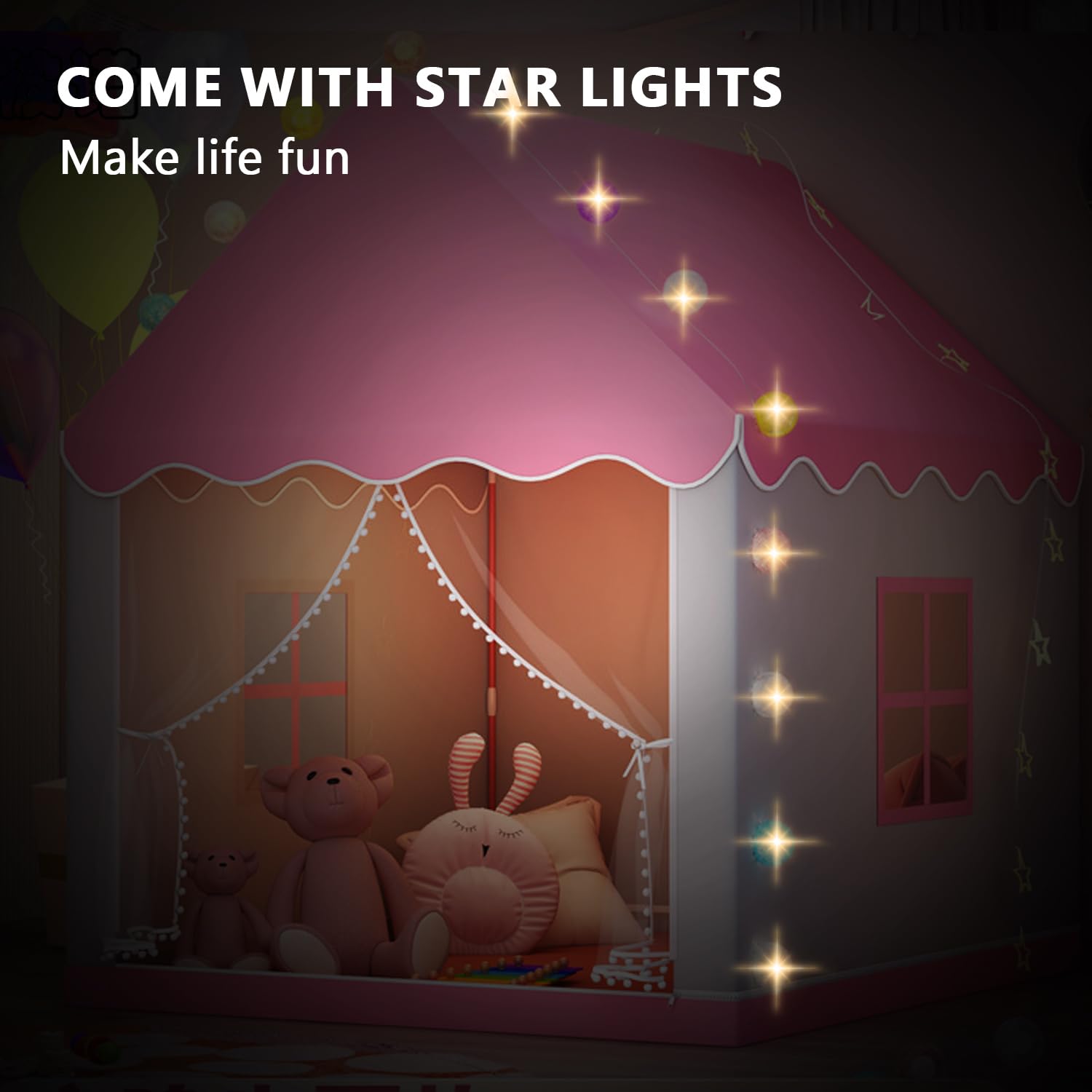 Kids Play Tent with Lights, Princess Tent for Girls Indoor Toddler Tent Play House, Large Children Tents for Kids & Toddlers - Image 4