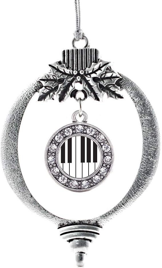 Inspired Silver - Piano Keys Charm Ornament - Silver Circle Charm Holiday Ornaments with Cubic Zirconia Jewelry