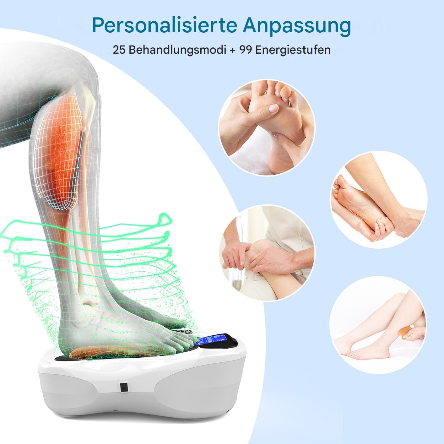 Fussmassagegerät Fußmassage Durchblutungs-Stimulator Beine, 25 Modi 99 Intensitätsstufen, TENS & EMS Massagegerät mit 8 Pads, lindert Neuropathie, Fußschmerzen, Beinschmerzen, Schwellungen & Krämpfe