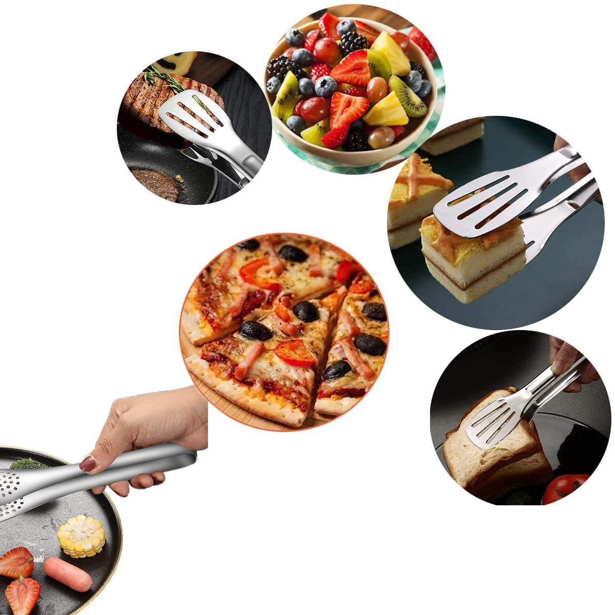 Pinza Da Cucina In Acciaio Inox 304 E Manico In Legno Di Noce, 9 Pollici, Antigraffio Per Padelle Antiaderenti