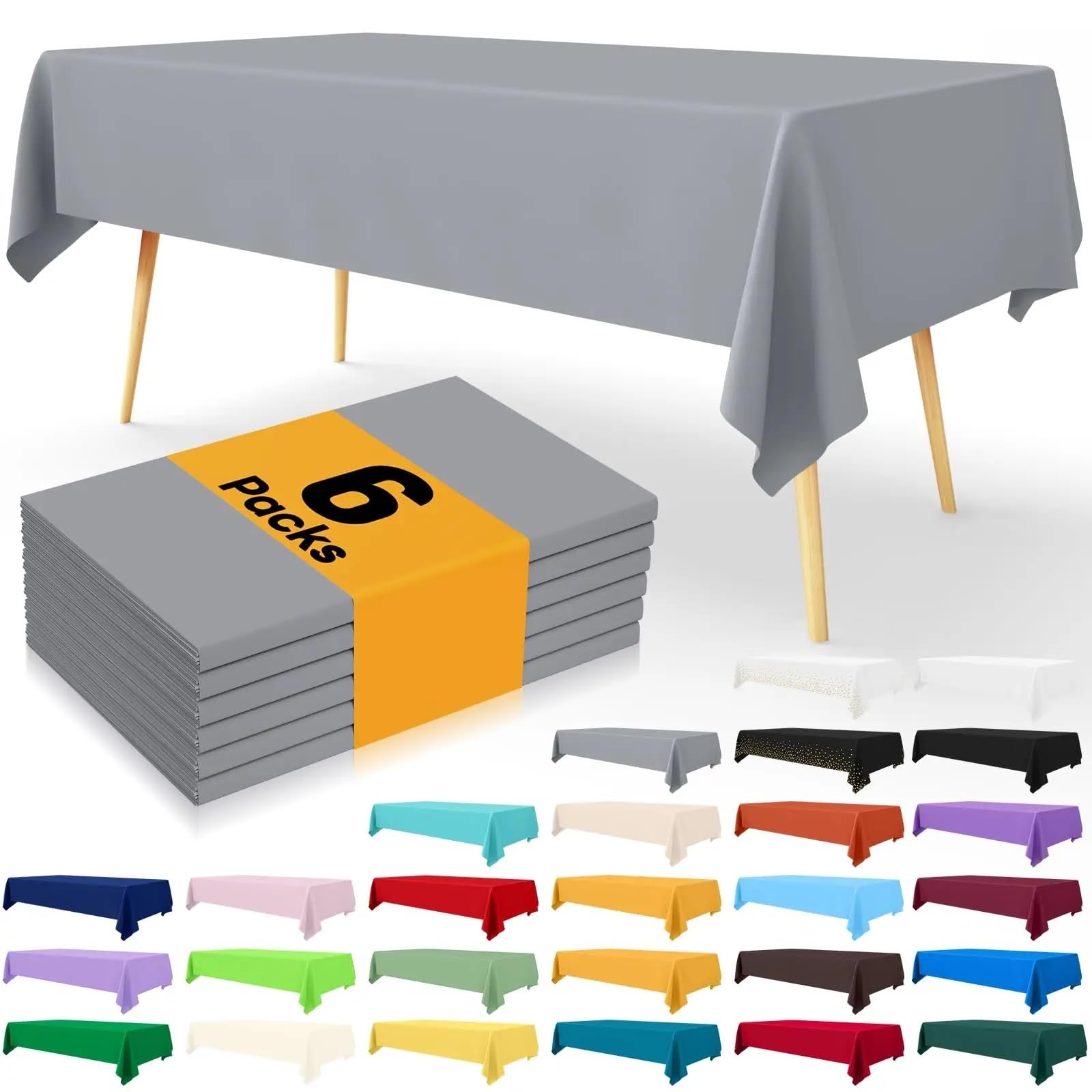 Nappe jetable en plastique grise en lot de 5 pour table rectangulaire de fête
