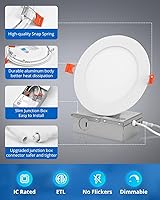 Vista 6 de 8 Pack 5 Inch LED Recessed Ceiling Light 7CCT for Kitchen Retrofit, Slim Canless Wafer Downlight IC Rated for Bathroom, 10W Dimmable 800LM for