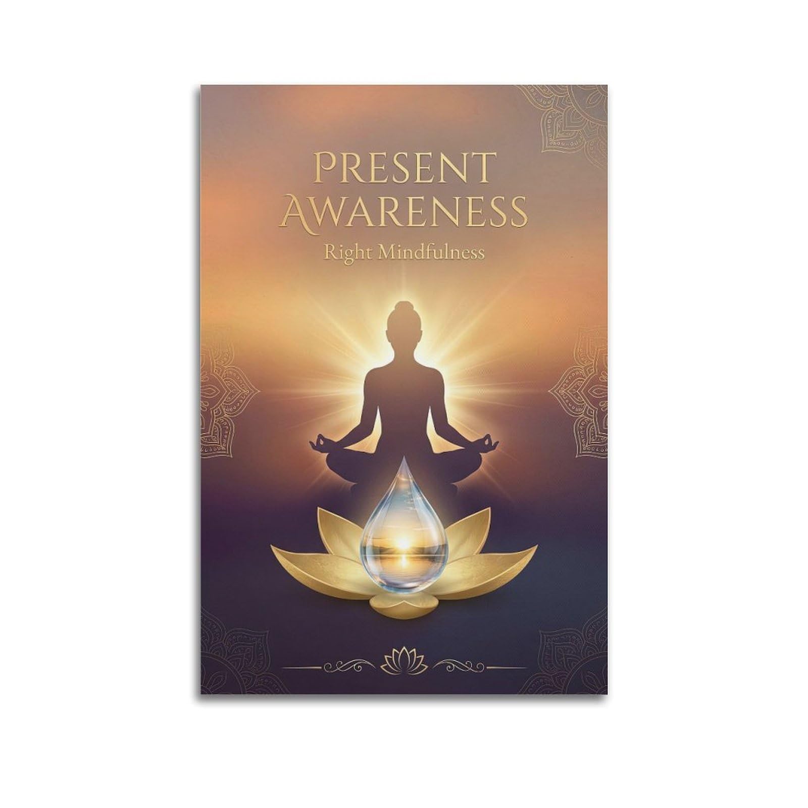 Okngb Unframe-Style Buddhist Mindfulness Poster Present Awareness Meditation Decorative Painting Canvas Art Picture 24X36inch(60X90cm)
