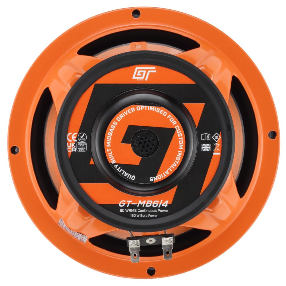 KIT Set pour Bass Face GT Audio GT-MB6/4 1 woofer médium-Grave 16,5 cm 165 mm 6,5" de diamètre, 80 Watts rms 160 Watts Max, impédance 4 ohm, Portes, pour Voitures, 1 pièce