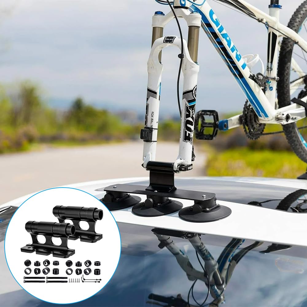 2 Stück Fahrrad Gabelhalterung, Auto Fahrrad Dachträger Gabelhalterung, Fahrradhalterung Auto aus Aluminiumlegierung, fahrrads Gabelträger mit Schnellspanner für LKW SUV Anhänger Autos