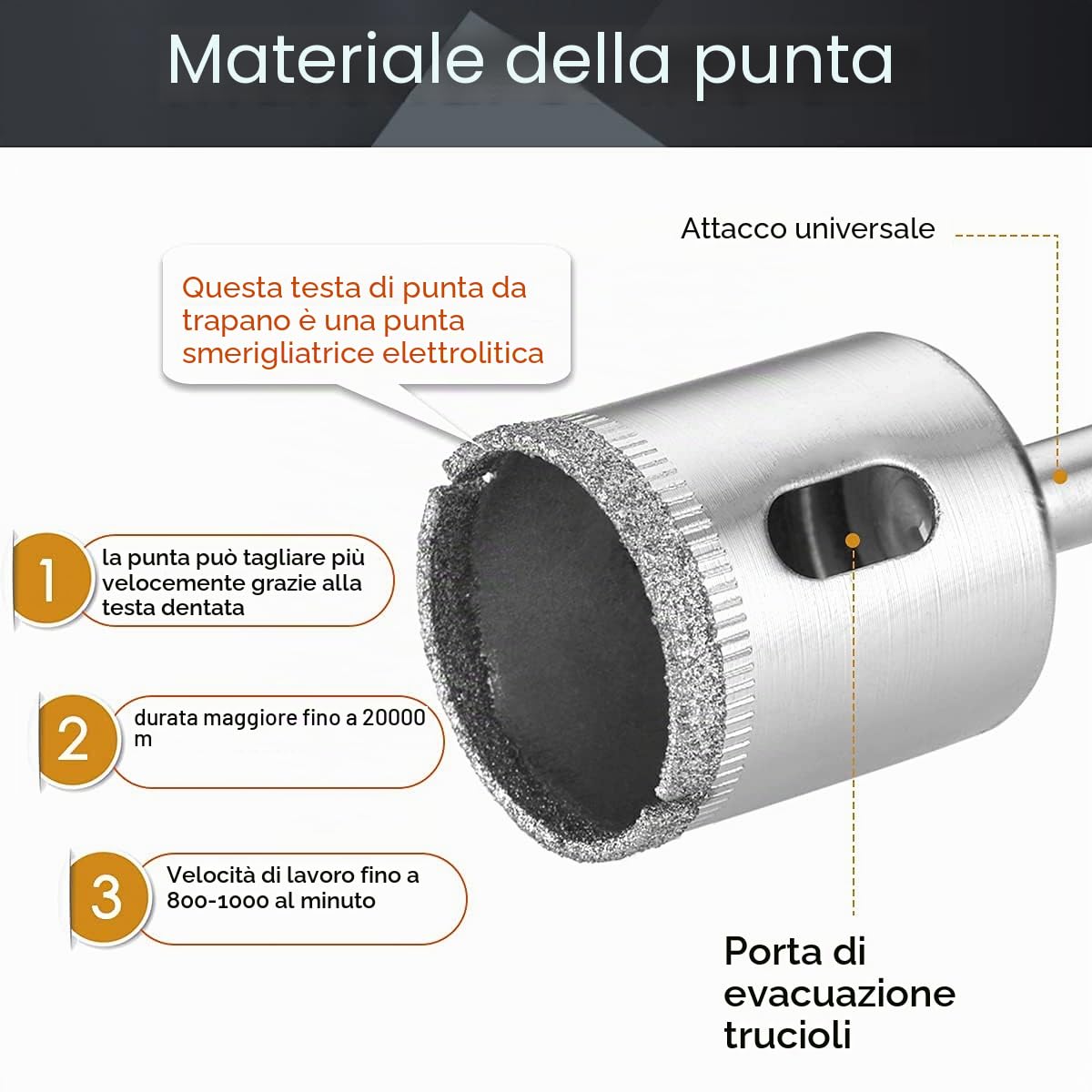 Flintronic Set di Punte Diamantate, 15 Frese a Tazza Diamantate Professionale Rivestimento di Diamante, per Vetro/Piastrelle/Ceramica/Marmo/Porcellana, Acciaio al Carbonio 8mm-50mm……