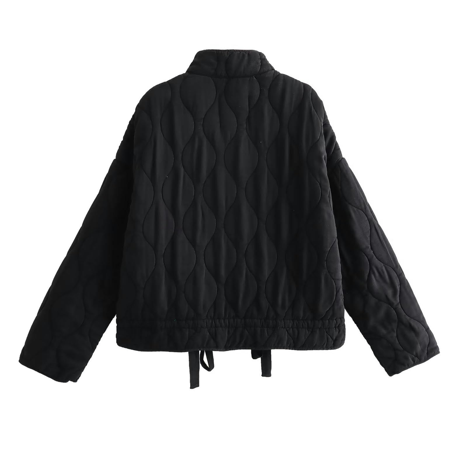 AYAZER Veste en coton à col montant et poches amples pour femmes, nouvelle collection automne et hiver, décontracté, col montant, losange