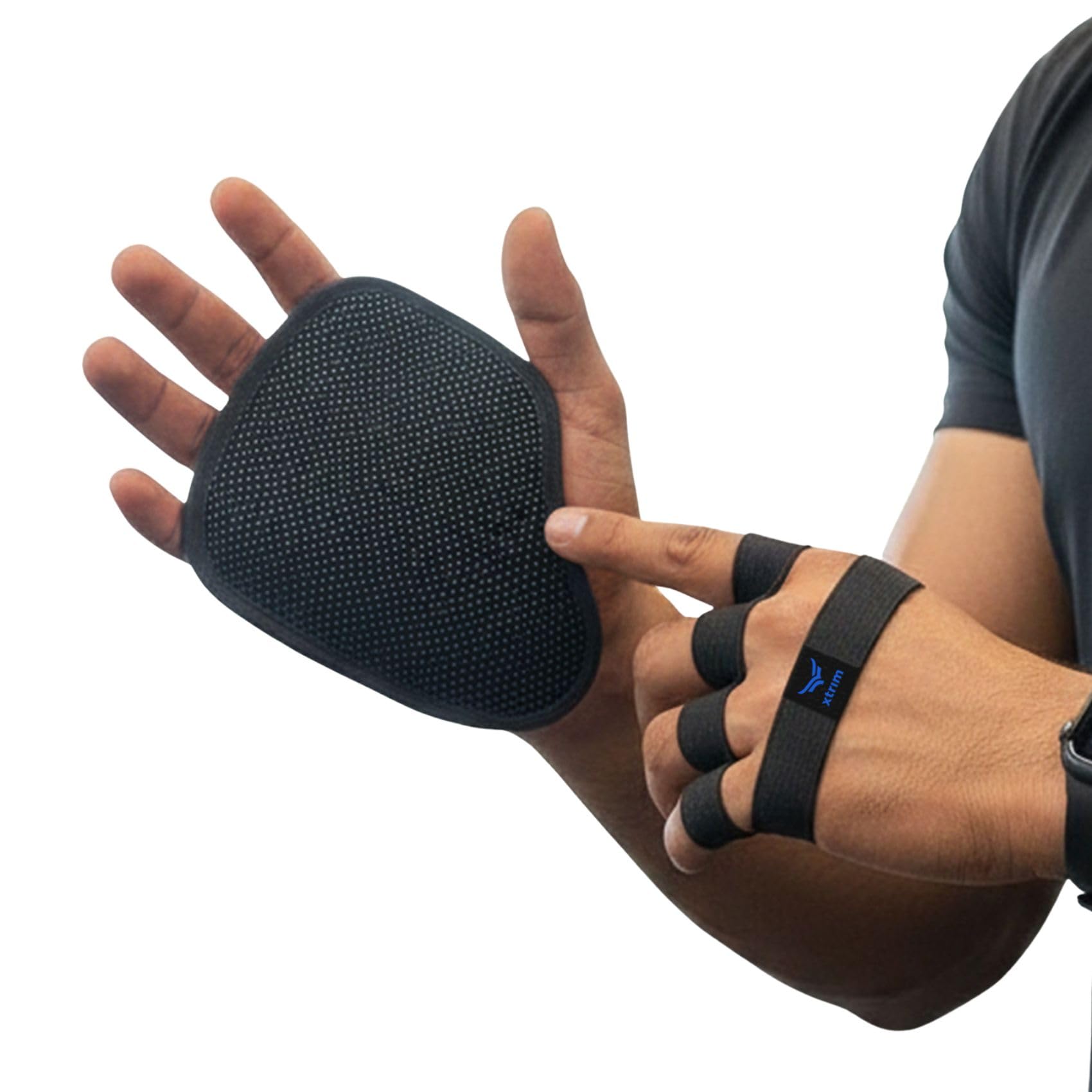 Weight Lifting Grip Pads for Men & Women, Free Size, 4-Finger Loop Neoprene Gym Grips, Anti-Slip, Sweat-Resistant, Lightweight Palm Protectors for Pull-Ups, Deadlifts & Strength Training (Black)