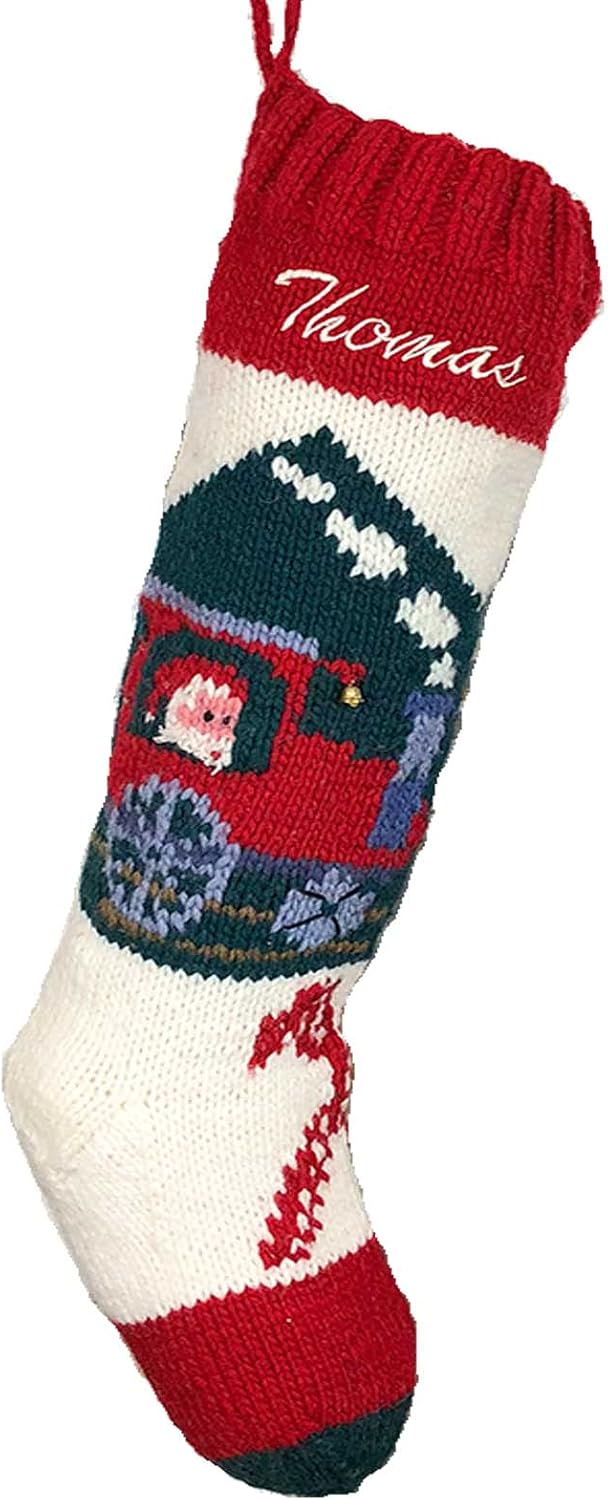 Christmas Stocking Personalized Hand Knit Train Stocking