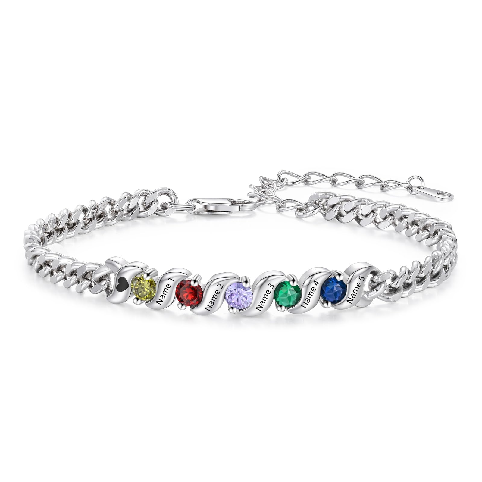 Personalized 1-5 Birthstone Bracelets for Women, Custom Mother Name Bracelets for Birthday, Mothers Day, Christmas Gift for Mom Wife Grandma