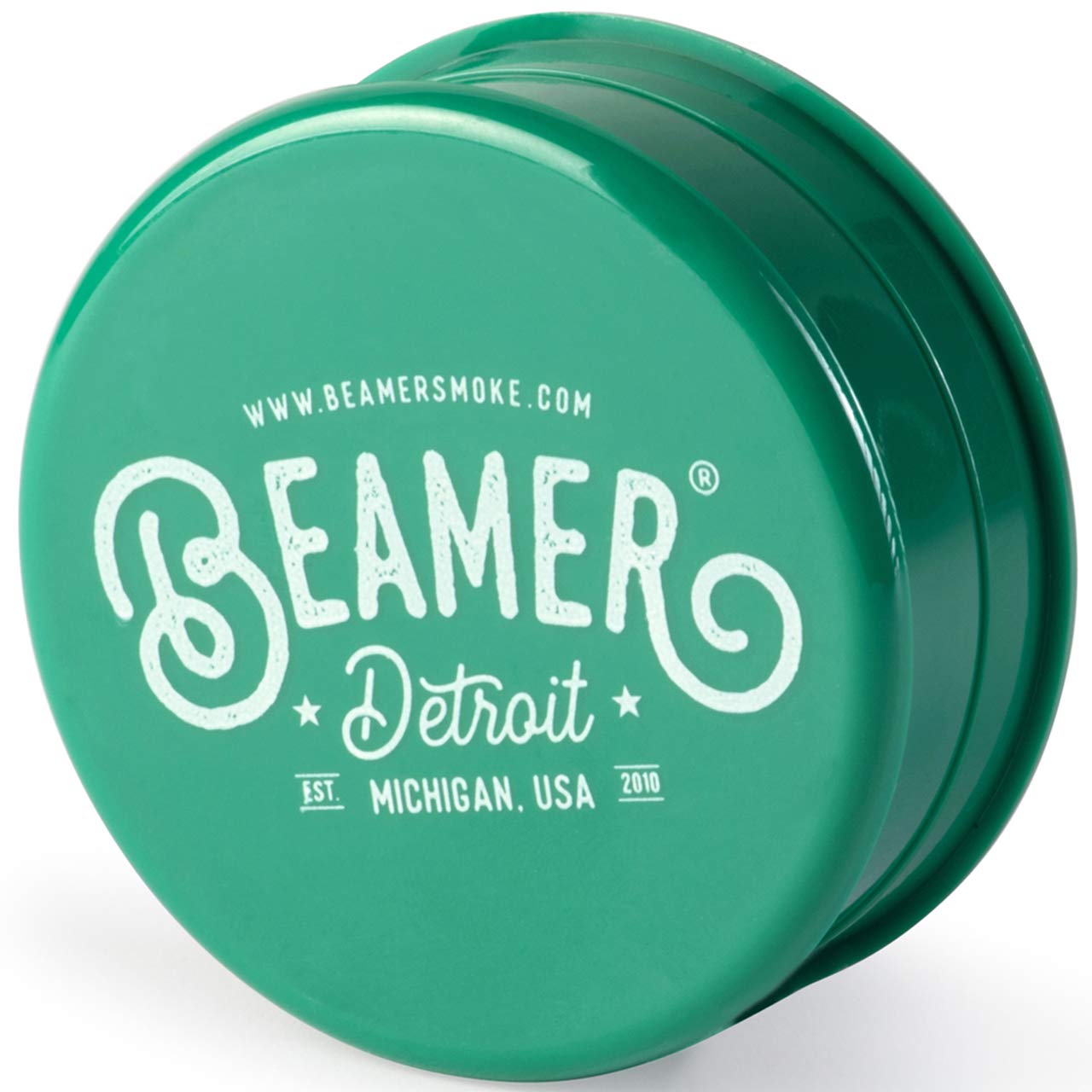 Beamer Detroit Logo 3-Piece 63mm Acrylic Grinder - Opaque Green Color + Beamer Smoke Sticker