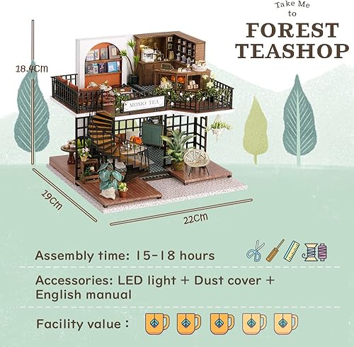 Miniatura 2 de Lannso Kit de casa de muñecas con muebles en miniatura de madera para construirse uno mismo, con cubierta antipolvo y caja de música, juguetes de