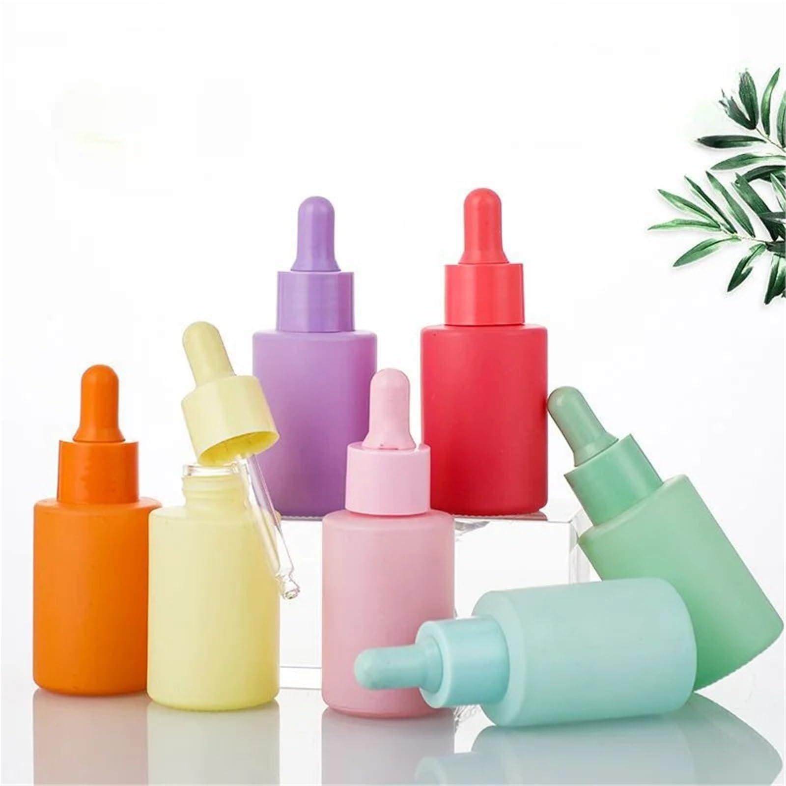 Gotero 5 uds botella cuentagotas de vidrio pequeñas botellas hombro plano Macarone contenedores suero aceite esencial esmerilado(Green)