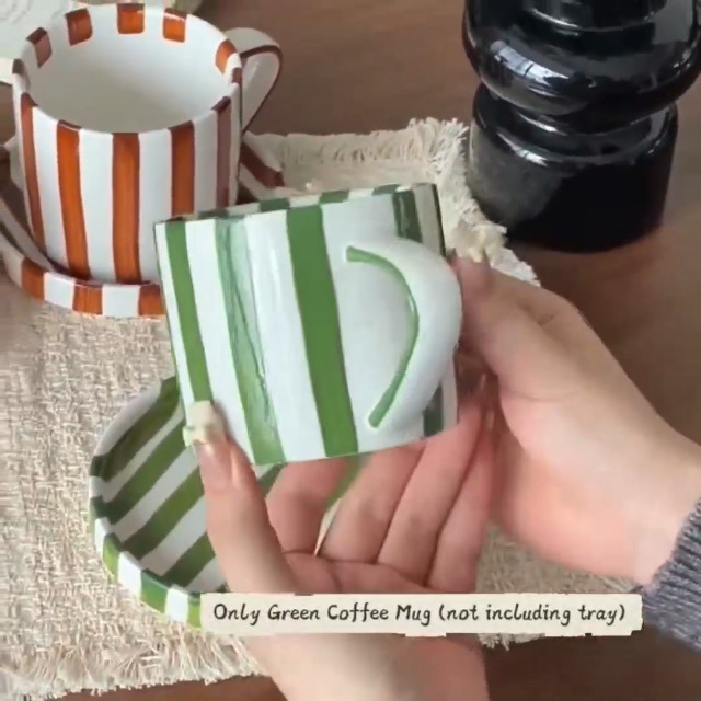 Taza de cerámica para café de 8 oz con diseño a rayas miniatura 7