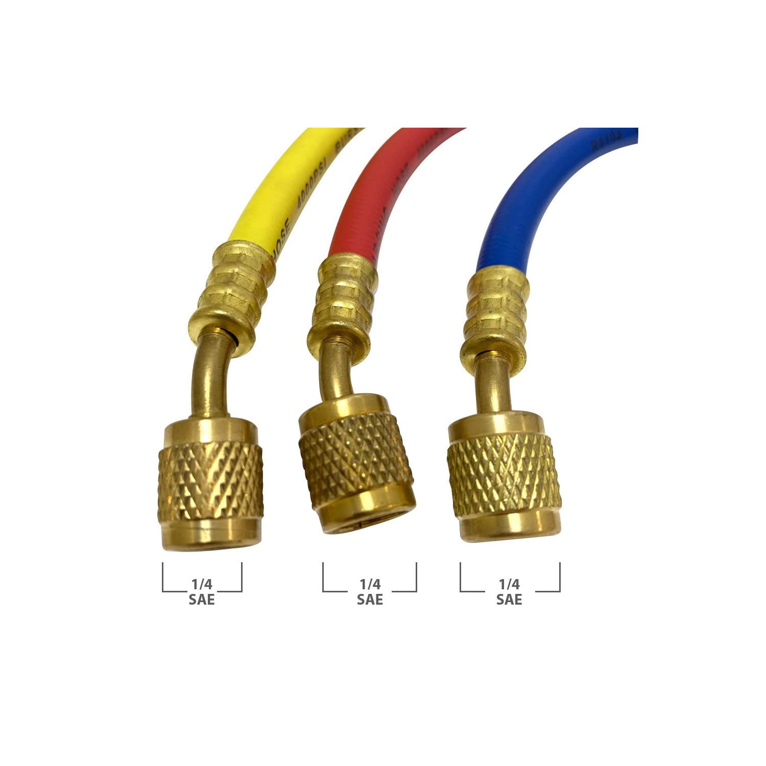 AP APPLI PARTS 36 in Long 1/4 in SAE, 3pcs Refrigerant Hoses for HVAC Manifold Gauges, Multiple Refrigerant, Red, Blue, Yellow, 36in, 3 Physical Items, Rated 600-3000 Psi