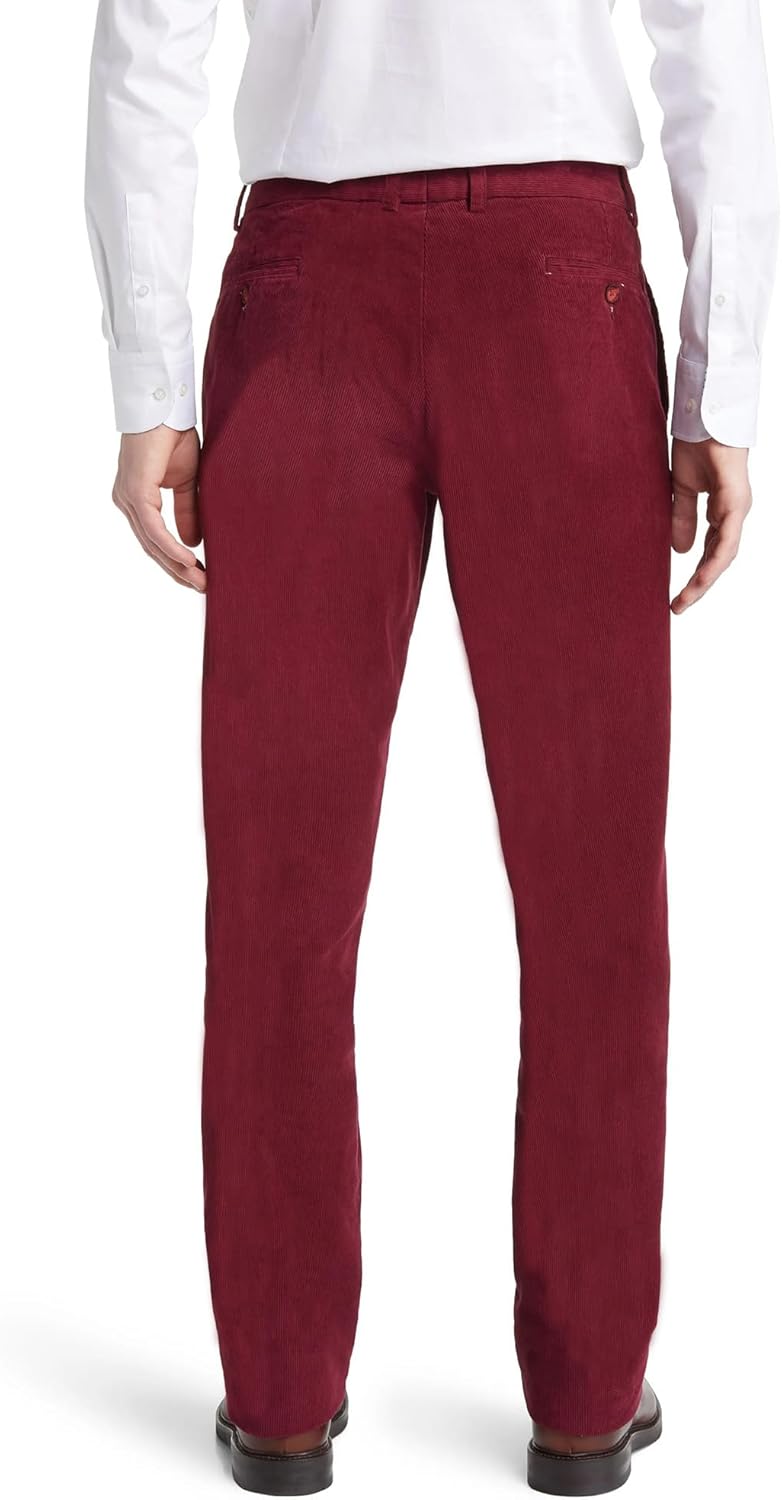 Men's Classic Fit Stretch Corduroy Dress Pants Expandable Waist Flat-Front Comfort Casual Slacks - Image 2